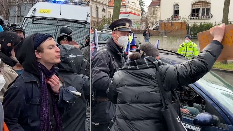 Demonstranti v Praze se střetli s příznivci Ruska